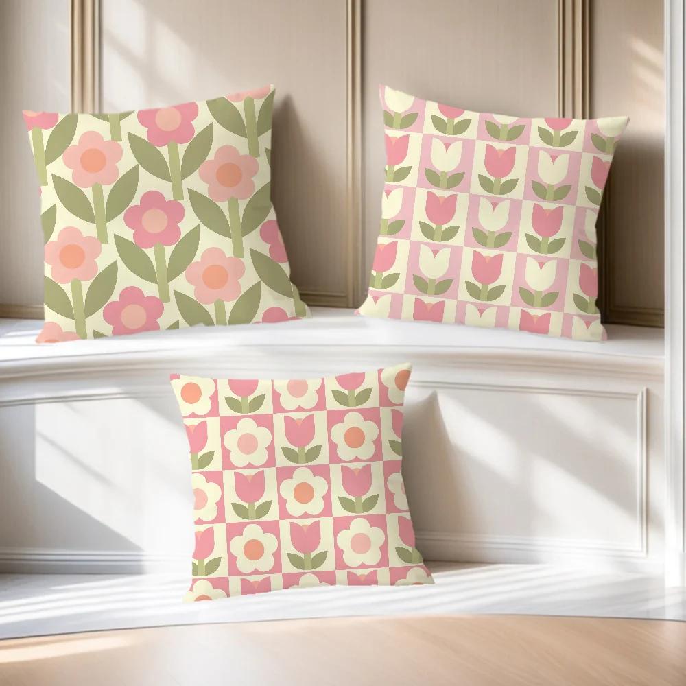 Flowers Soft Comfortable Cute Pillow Case Nordic For Sofa Living Room Home Office Decor Protective Style Tulip Covers