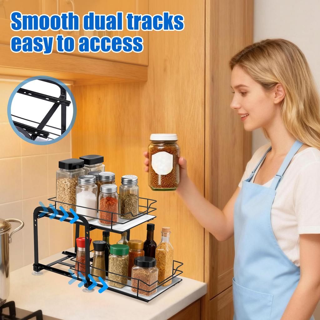 Pull-Out Under Sink Organizer Sliding Spice Storage Rack Height Adjustable Kitchen Bottle Can Cabinet Under Organizer Shelf