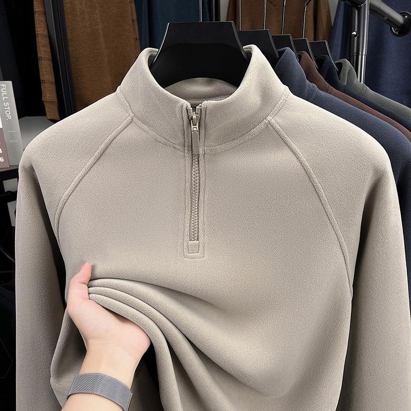 

Men s Sherpa Half-Zip Wool Hoodie - Stand Collar, Thick, Warm, Autumn/Winter 2025 Edition 4XL слонова кістка