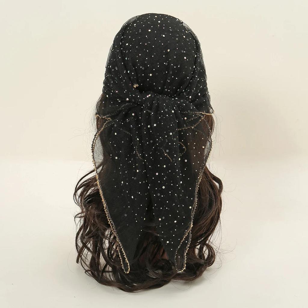 Fashion Hot Diamond Hijab Full Sky Star Square Scarf Headwraps Thin Veil Bandana Headband Foulard Female Headscarf Turban