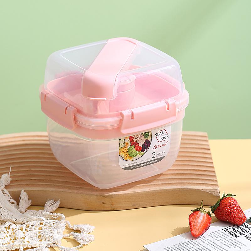 Double Layer Bento Picnic Box with Cutlery – Large Capacity & Fresh-Keeping for Salads