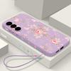 Colorful Flower Print Lanyard Phone Case For Samsung Galaxy A57 A17 A56 A16 A55 A15 A36 S25 FE S26 S24 S23 S22 Ultra Soft Cover