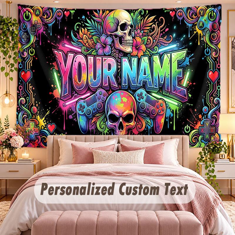 Skull Gothic (23) Theme Wall Tapestry Customized With Name Text Personalized Hanging Tapestry For Bedroom Living Room Decor