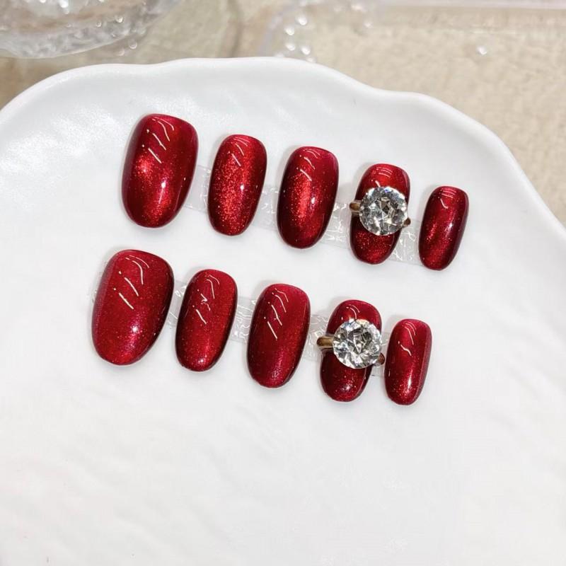Short Cat Eye Press-On Nails With Sparkle Glitter Handmade Acrylic Nail Tips Daily Wear Women Girls Small