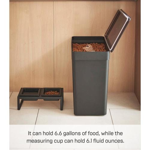 Yamazaki Tower Food Storage Container, 12kg Capacity, with Measuring Cup, Black, Approx. W41 x D24 x H42.5cm (Approx. H65.5cm with Lid Opened), Model