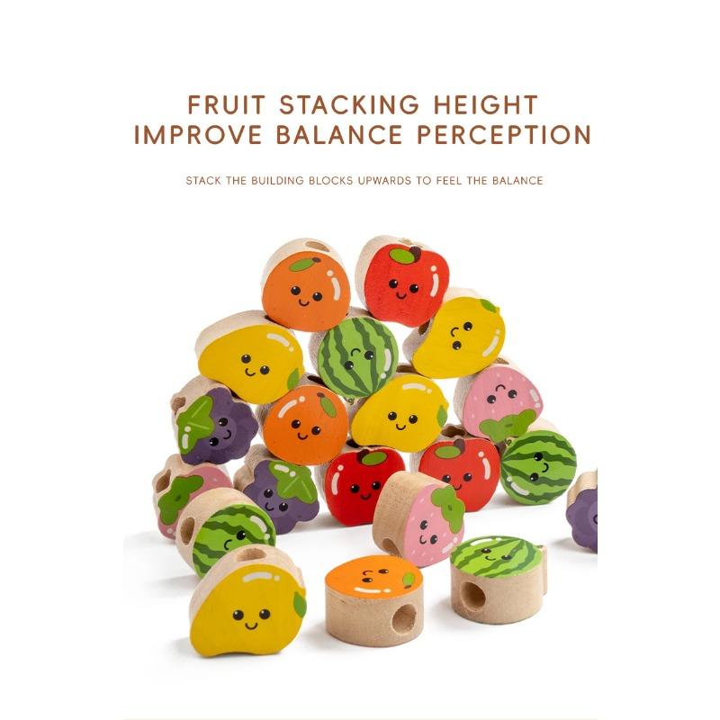 Wooden DIY Toy Cartoon Fruit Stringing Threading Color Shape Matching Puzzle Game Wooden Beads Toy Montessori Education Toy
