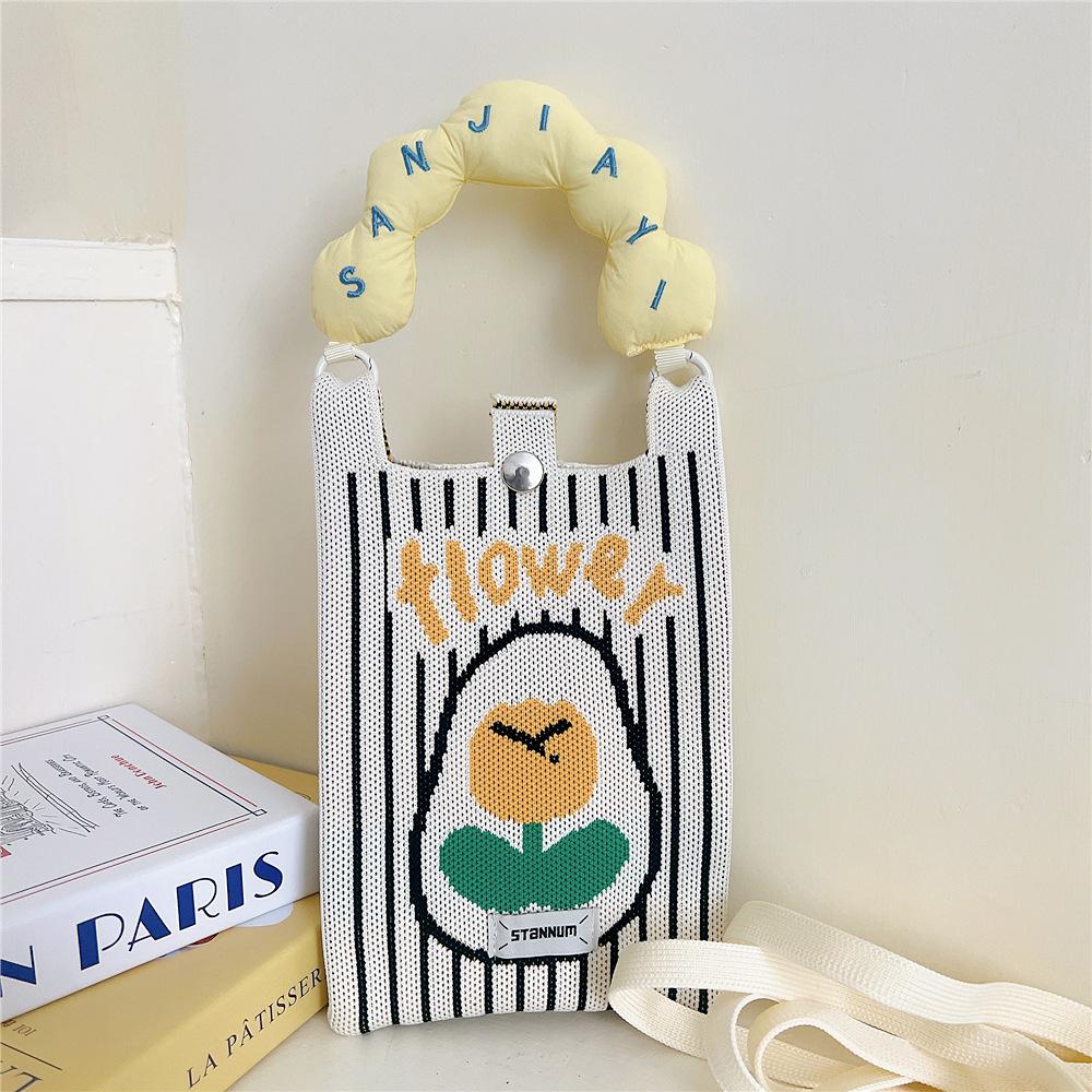 Knitted Mobile Phone Bag For Women In Spring And Autumn Cute Cartoon Versatile One Shoulder Diagonal Cross Bag Travel Coin Purse Small Handbag