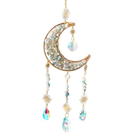 Colorful Crystal Suncatcher, Hanging Sun Catcher for Windows, Moon Shape Healing Crystal Decor for Home, Crystals Prism Rainbow Maker, Gift for