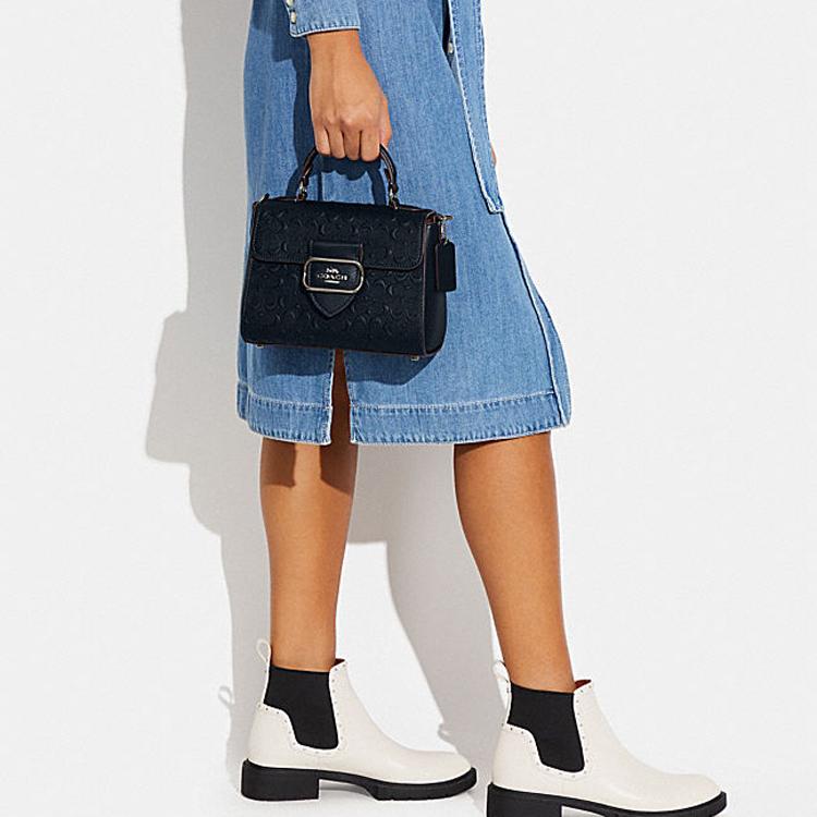 New COACH Morgan Cow Leather Shoulder Bag, Crossbody Bag, Handbag Trumpets Women's Marine Blue CF854-QBBHP