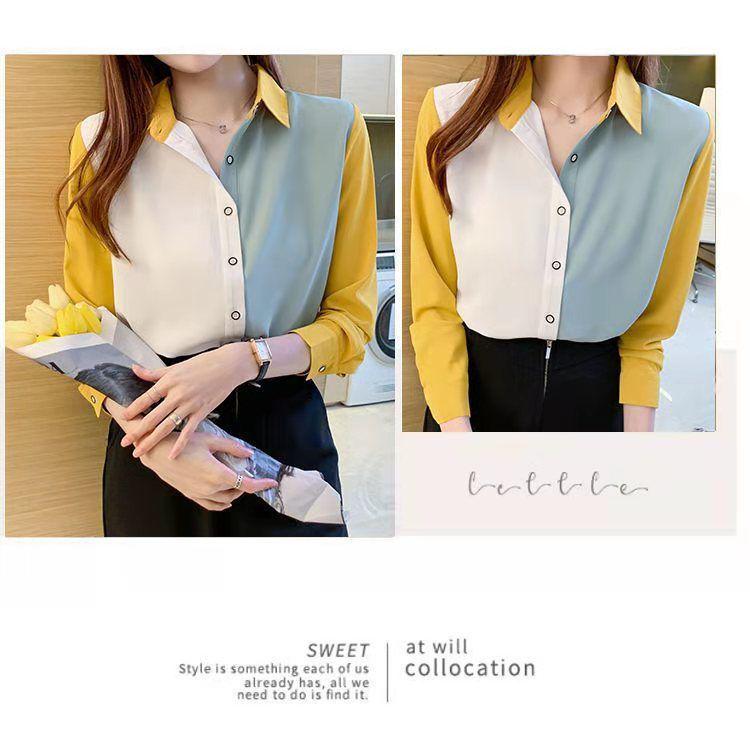 Women's Color Block Long Sleeve Shirt - Casual Loose Fit for Autumn and Spring