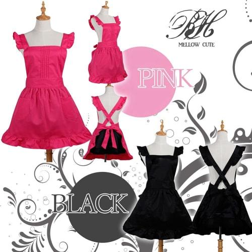 Hush & Vane Ruffle Apron, Cafe Waitress Maid, Dreamy (Black)