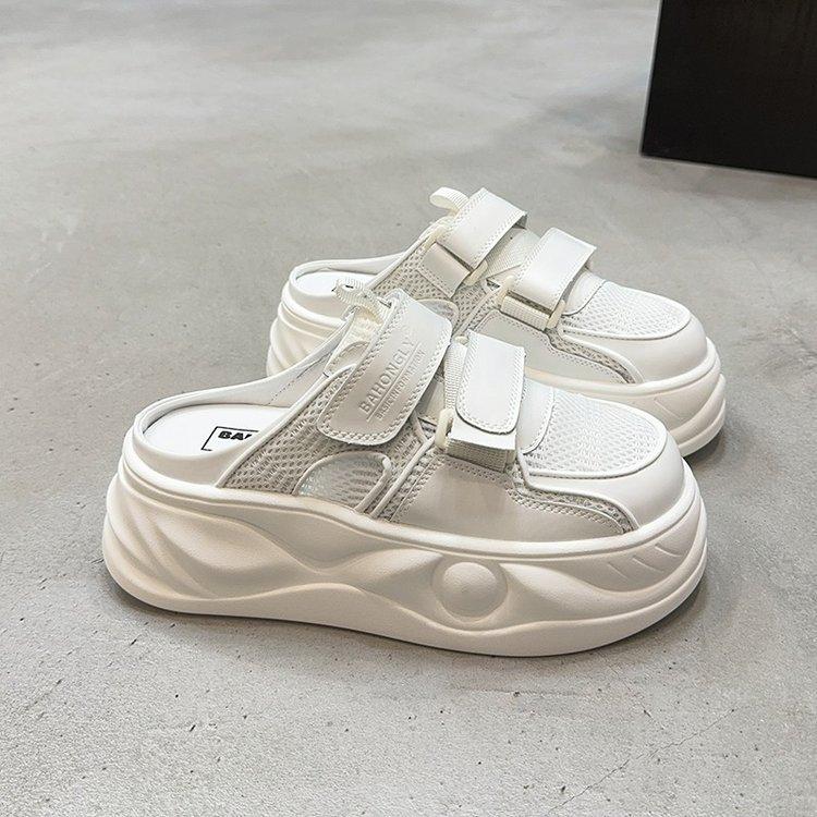 thick-soled silver half-slippers women's 2025 new Velcro thick-soled summer outer wear lazy casual one-pedal bag head drag