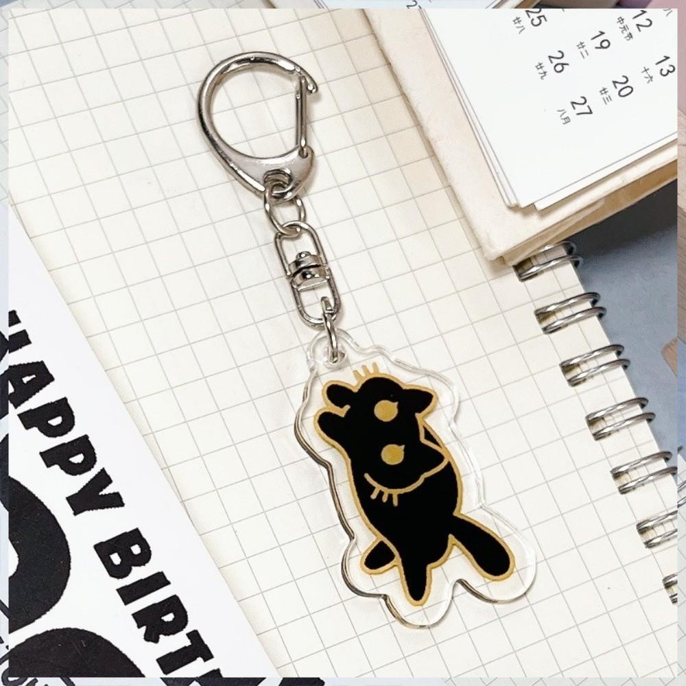 Black Color Acrylic Keychain Cat Design Bag Charm Pendant Decorative Keychain  For Phone