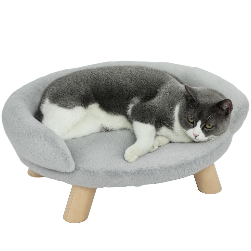 Removable Plush Sofa Bed for Dogs and Cats with Backrest, 47x40x20 Cm, Grey