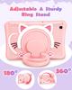 For Samsung Tab A7 Lite 8.7 inch cute cat cartoon silicone protective cover with rotating handle bracket and lanyard