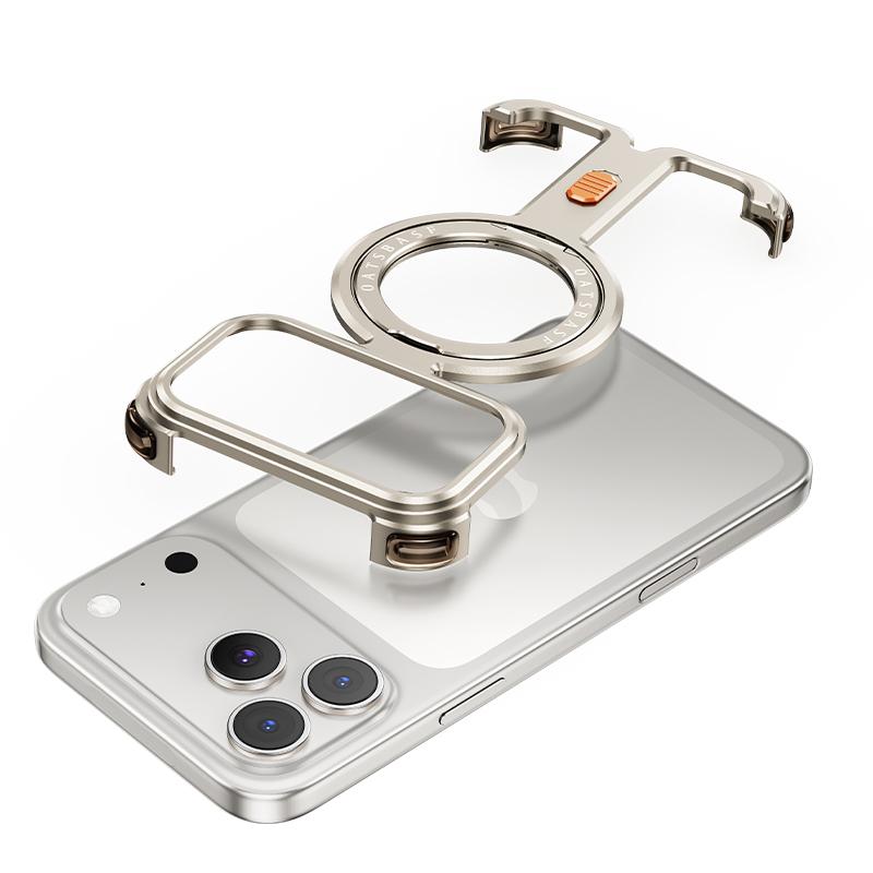 Funda de Metal para Teléfono Oatsbasf para iPhone 17 Pro Max/17 Pro con Soporte Magnético Giratorio 360° Cubierta sin Bordes de Metal de Aluminio Magsafe
