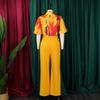 YYFS Women's Fashion Casual Summer Spring Colour Block Print Short Sleeve Blouses & Shirts Trousers Pants Suits