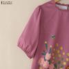 ZANZEA Women Casual Round Neck Half Sleeve Loose Floral Blouse