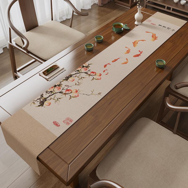 Chinese Calligraphy Table Flag Zen Tea Party Chinese Style Light Luxury High-end Tea Table Mat Long Tea Tablecloth