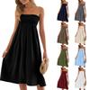 Women's Strapless Smocked Midi Dress Solid Color Flared A-Line Summer Casual Dress