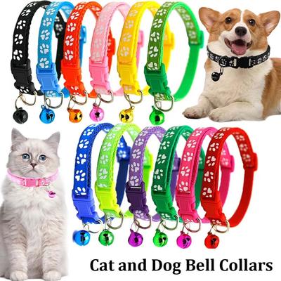 Cat and Dog Bell Collar Adjustable Dog Necklace Footprint Cat Collar Multi-color Optional Nnecklace Pet Supplies for Dog and Cat