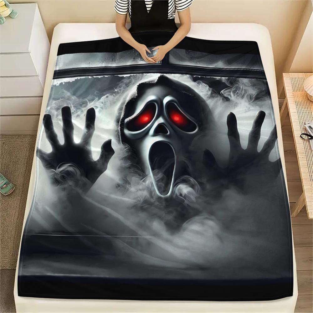 1Pc Horror Killer Print Flannel Blanket, High quality Comfortable for All Seasons, Home Decor, Warmth and Comfort, Perfect for Christmas Gifts