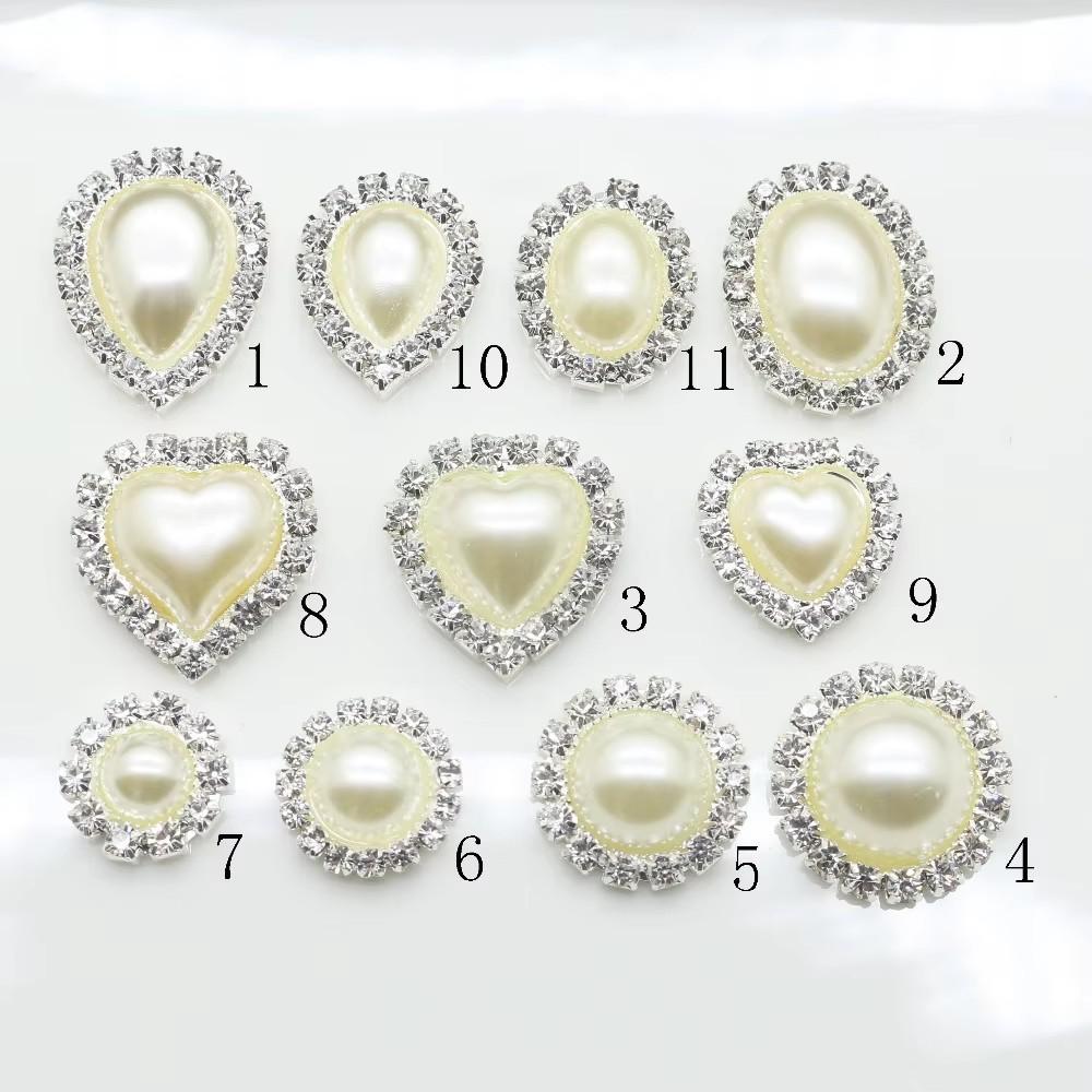 Wholesale 50Pcs Ivory pearl rhinestone button metal button Wedding Invitations Decorate Button hair flower center scrapbooking