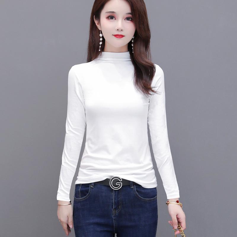 Women's Long Sleeve Modal T-Shirt: Loose Fit, Slimming, Half Turtleneck, Stretchy, Large Size, Perfect for Spring and Autumn.