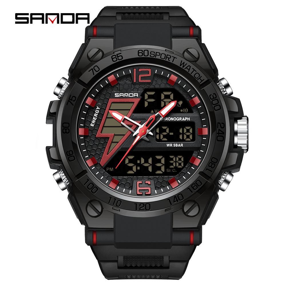 Sanda Men's Multifunctional Dual Display Luminous Waterproof Sports Watch for Teens