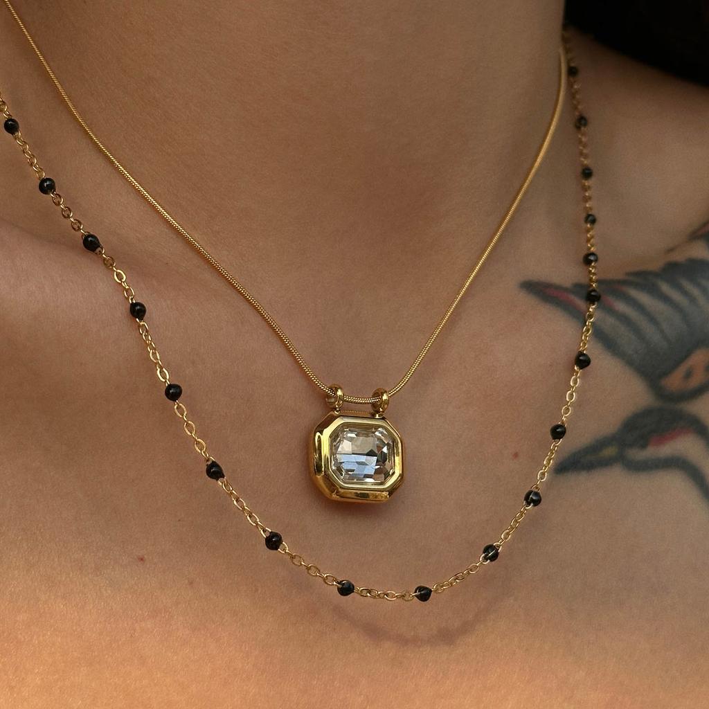 SKU Dainty Geometric Square AAA CZ Stone Pendant Necklaces For Women, Chic Bling Slide Necklace Minimalist Stackable Collar
