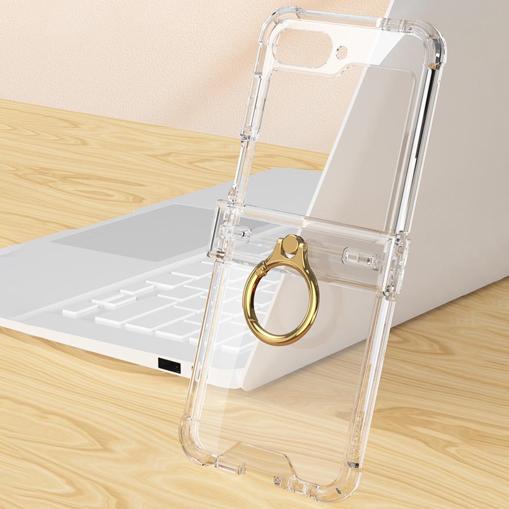 GKK For Samsung Galaxy Z Flip7 FE 5G/Z Flip6 5G Clear Case Airbag Hinge Protector Kickstand PC Phone Cover with Strap