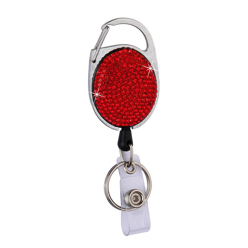 1pc Sparkle Retractable Crystal ID Name BadgeHolderBling Work Card Badge Reel,Fashion Rhinestone Badge Car Bag Keychain