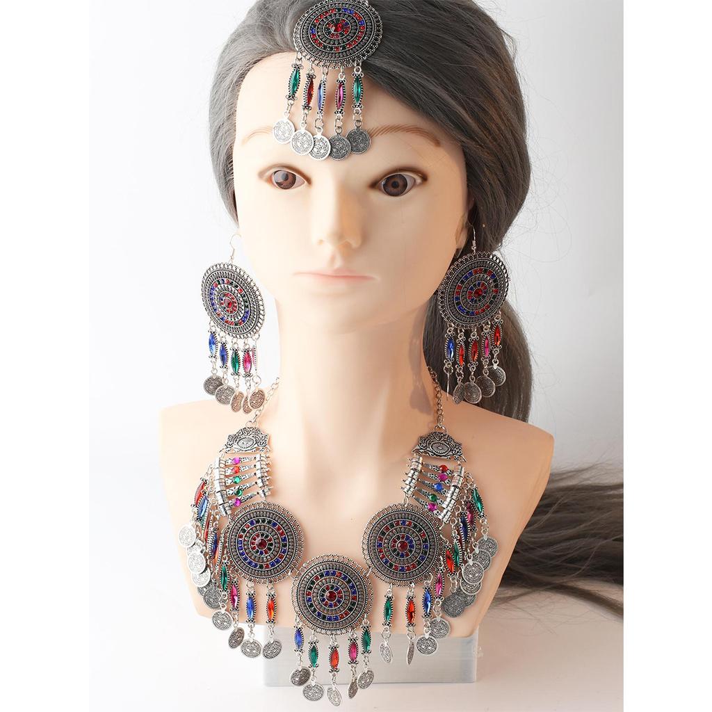 Popular Bohemian Ethnic Style Exaggerated Jewelry Set Women's Necklace Earrings Diamond Jewelry