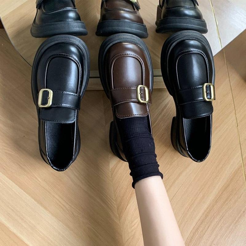 Small leather shoes women's new retro thick heel student versatile one-pedal JK small leather shoes