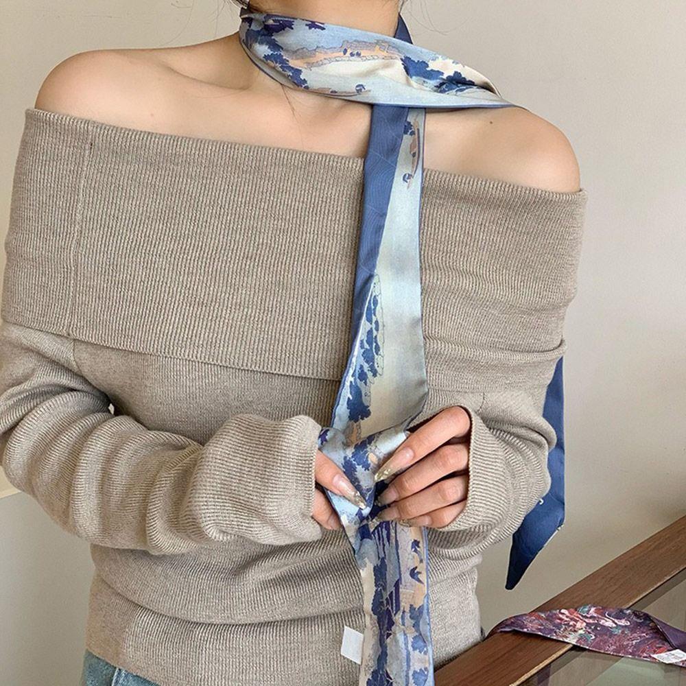 Large Size Long Silk Scarf Korean Hair Band Fashion Silk Scarves  For Women