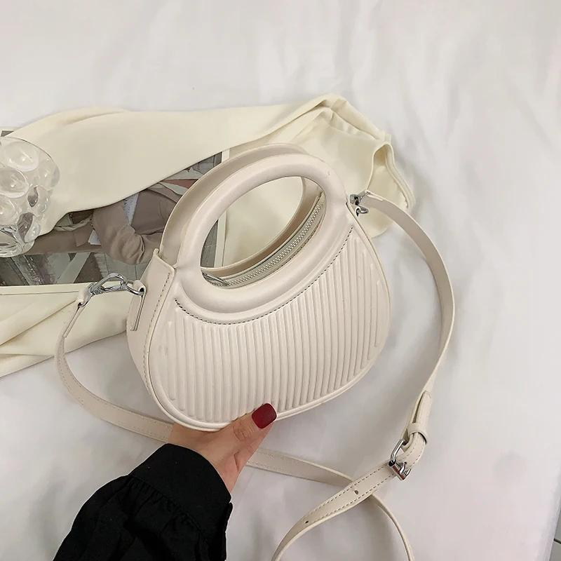 Half Moon Small Shoulder Bag For Women  Spring New Green Purple Handbags Pleated Design Pu Leather Crossbody Round Hand Bag