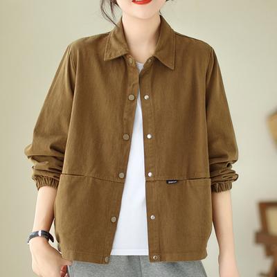 Veste décontractée à revers en coton 4 couleurs pour femmes, ample et fine, version coréenne de la veste à manches longues de couleur unie pour femmes