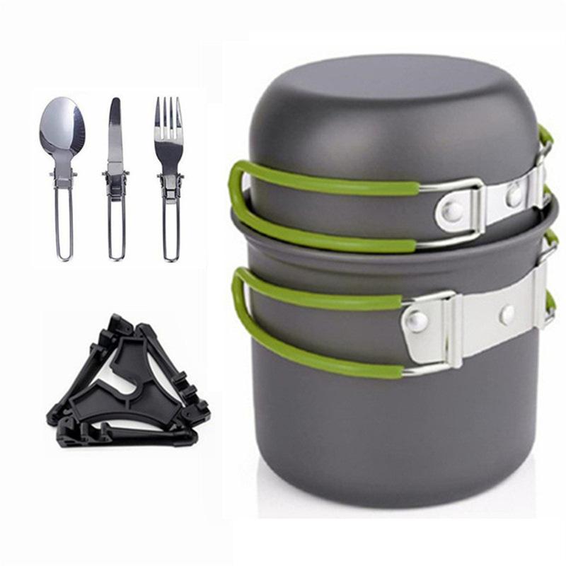 Outdoor Camping Cookware Frying Pan Skillets 1-2L Portable 1-2 Person Backpacker Set Multi-functional Metal Nonstick Gas Stove