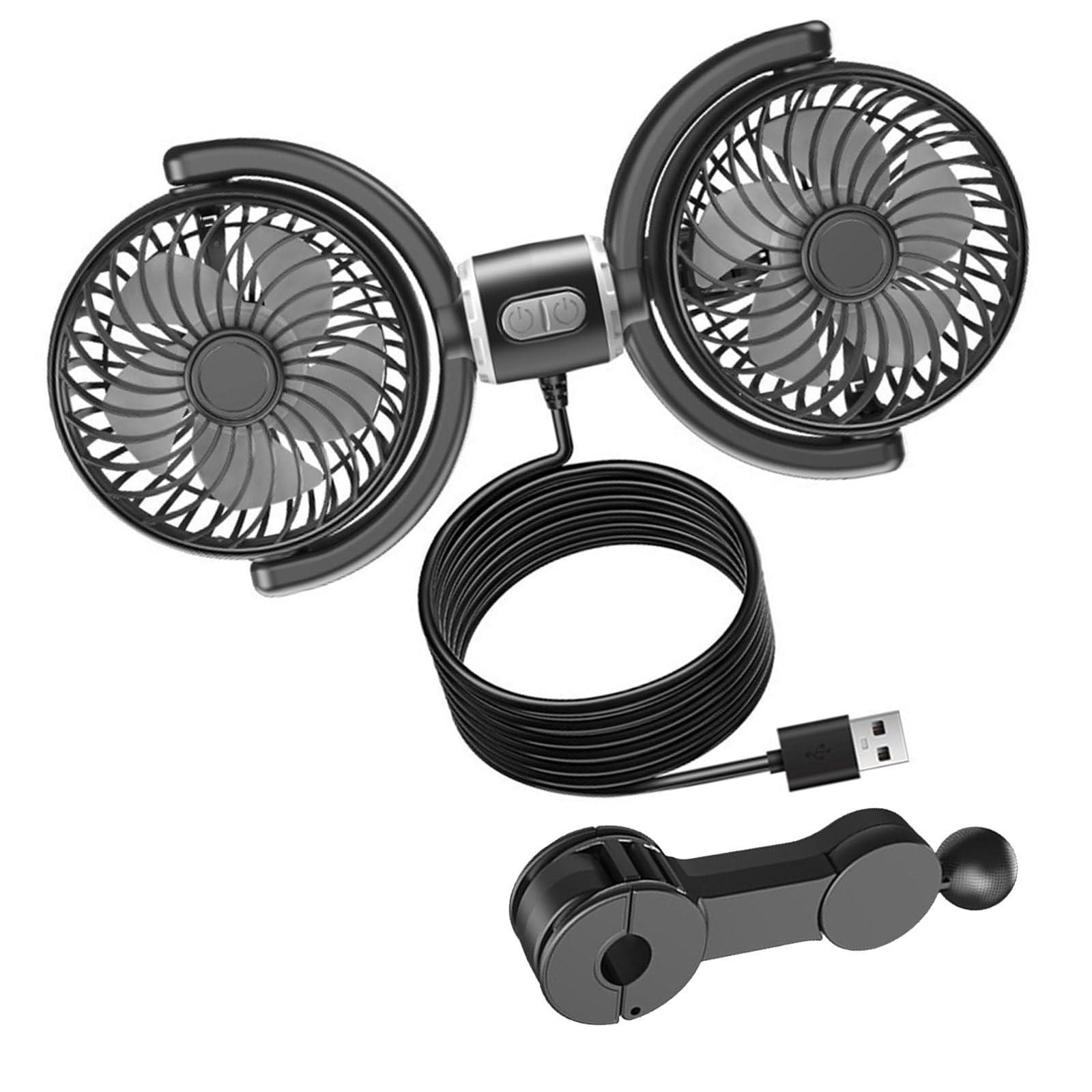 

Car Fan Dual Head Suction Cup 5V USB Powered Portable Vehicle Cooling Fan Compatible with 12V 24V Cars Trucks and RVs Adjustable Angle one size чёрный