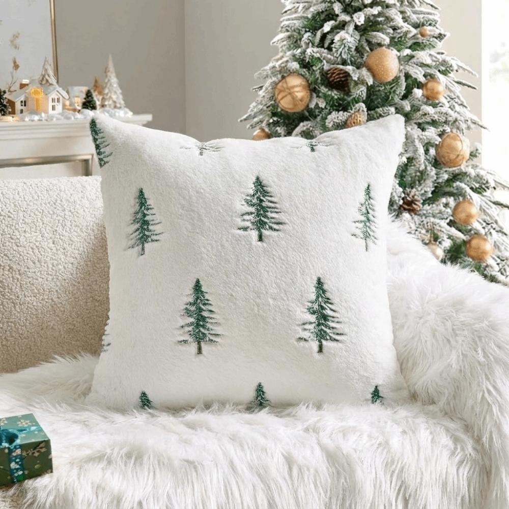 Soft Fluffy Holiday Pillowcase Xmas Tree Throw Pillow Cover Home Decor Plush Cushion Cover Bedroom