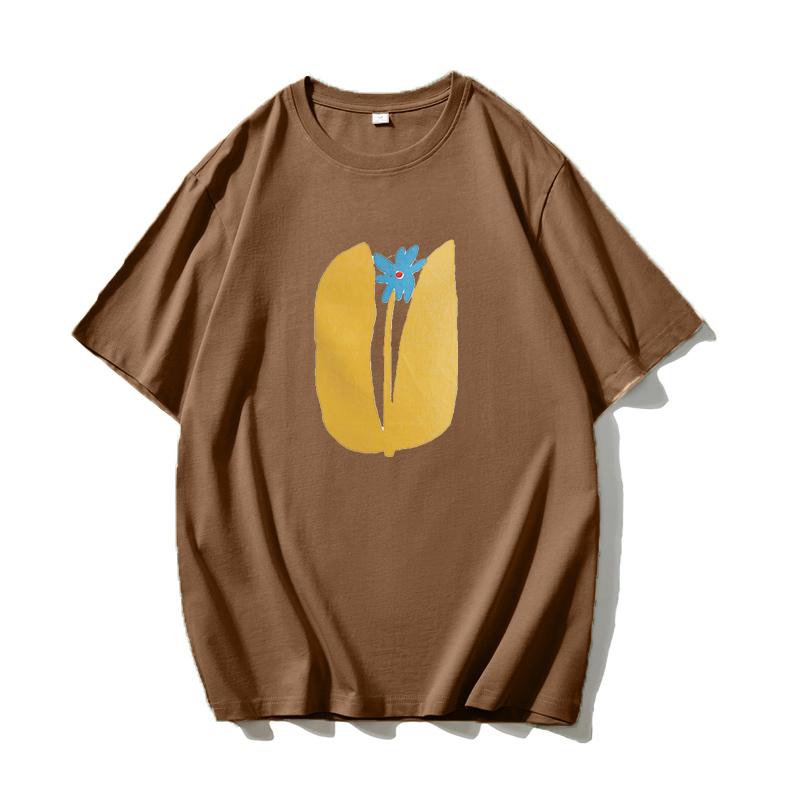 Shellsuning Summer Aesthetic Floral T Shirts Women Loose Short Sleeve Cotton Printed Tees Female Casual O Neck Vintage Base Tops