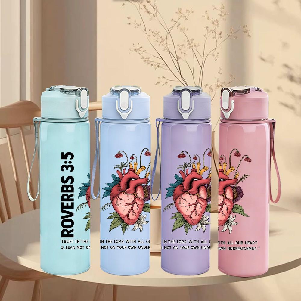 1PC Rovers 35 Heart Floral 750ml Color Plastic Sports Water Bottle Leakproof Flip Straw Lid Suitable for Sports Office Home Use