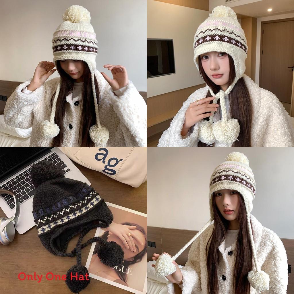 Knit Hat Women Winter Fluffy Ball Beanie With Warmth And Windproof Protection For Casual Fashion