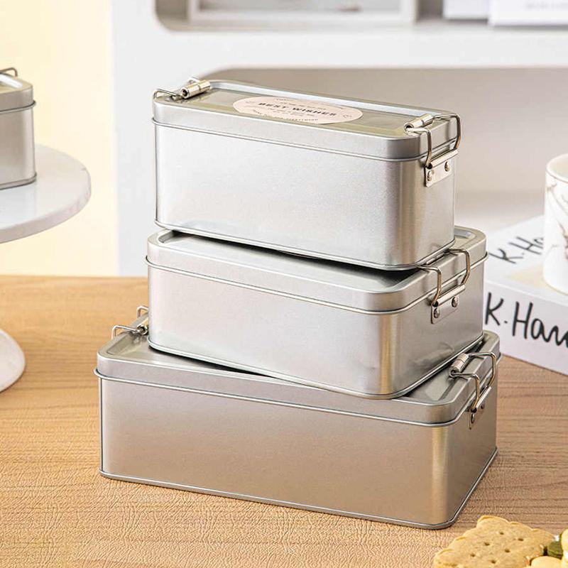 Rectangular Tinplate Cookie Tins Box With Lid Dustproof Home Kitchen Desktop Storage Tin For Candy Coffee Tea Jewelry Chocolate