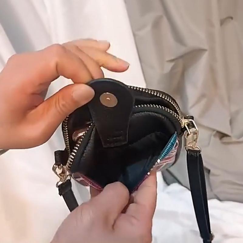 Ethnic Pattern Mini Crossbody Phone Bag for Women Double Zipper Leather Small Shoulder Pouch with Card Slots Strap for Travel & Daily Use