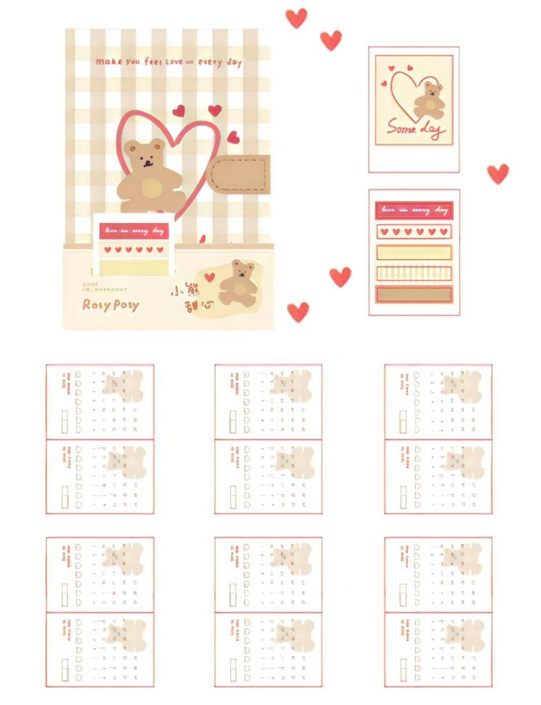 Cute Illustration Handbook A6 Diary Girl PU Notebook Calendar Sticker Multicolor Book (Brown)