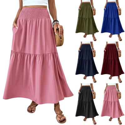 Women's Fashion  Pleated Floral Print Elastic Waist  Loose Splicing A Line Pocket Skirt