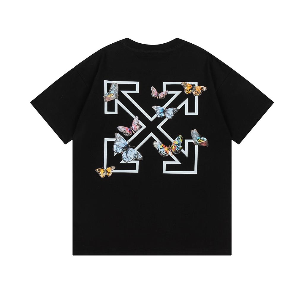 Off-White 2025 Primavera/Estate Nuove T-shirt da Uomo e da Donna a Maniche Corte e Girocollo con Motivo a Farfalla e Freccia