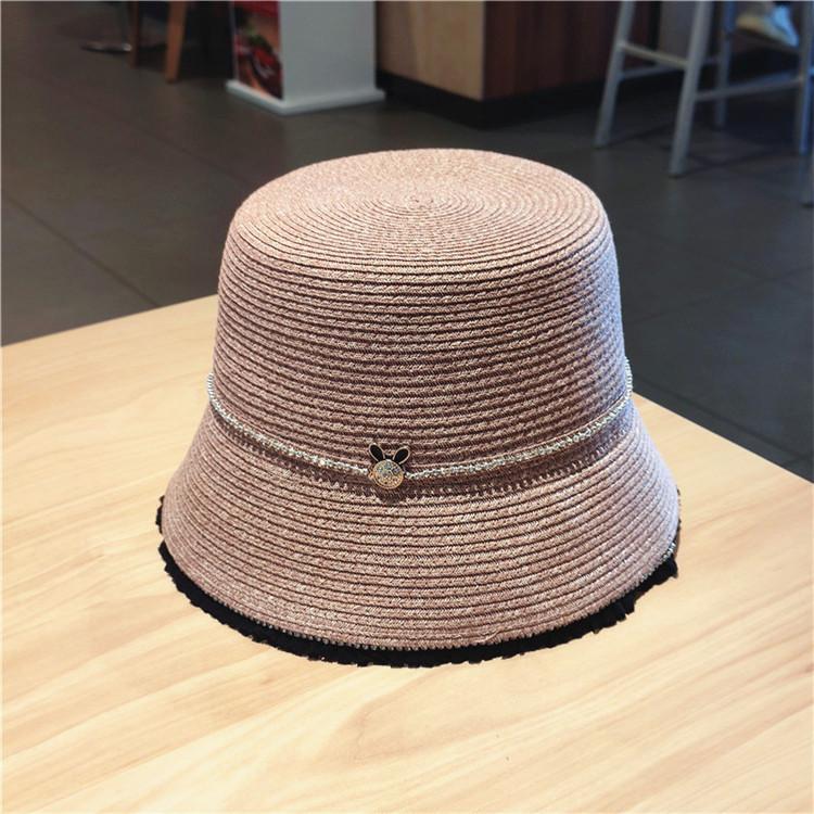 Spring and Summer New Straw Bucket Hat Fashion Bright Diamond Lace Bucket Hat Sun Protection Shade Straw Hat Children