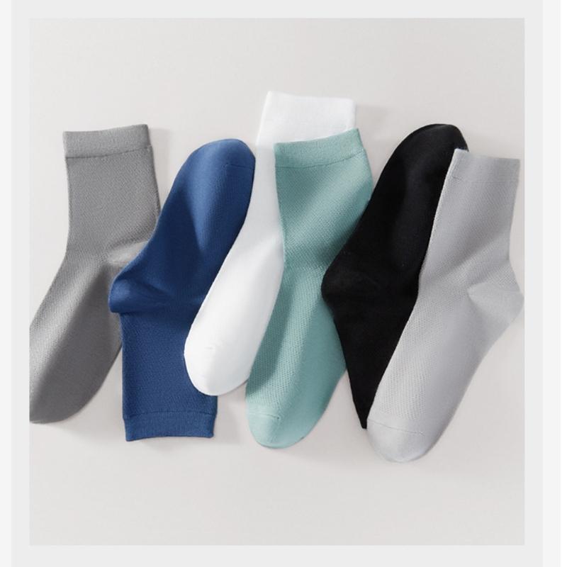 1/5Pairs Men's Running Ankle Socks Summer Mesh Crew Socks Casual Dress Socks Solid Color Breathable Bamboo Booties Socks